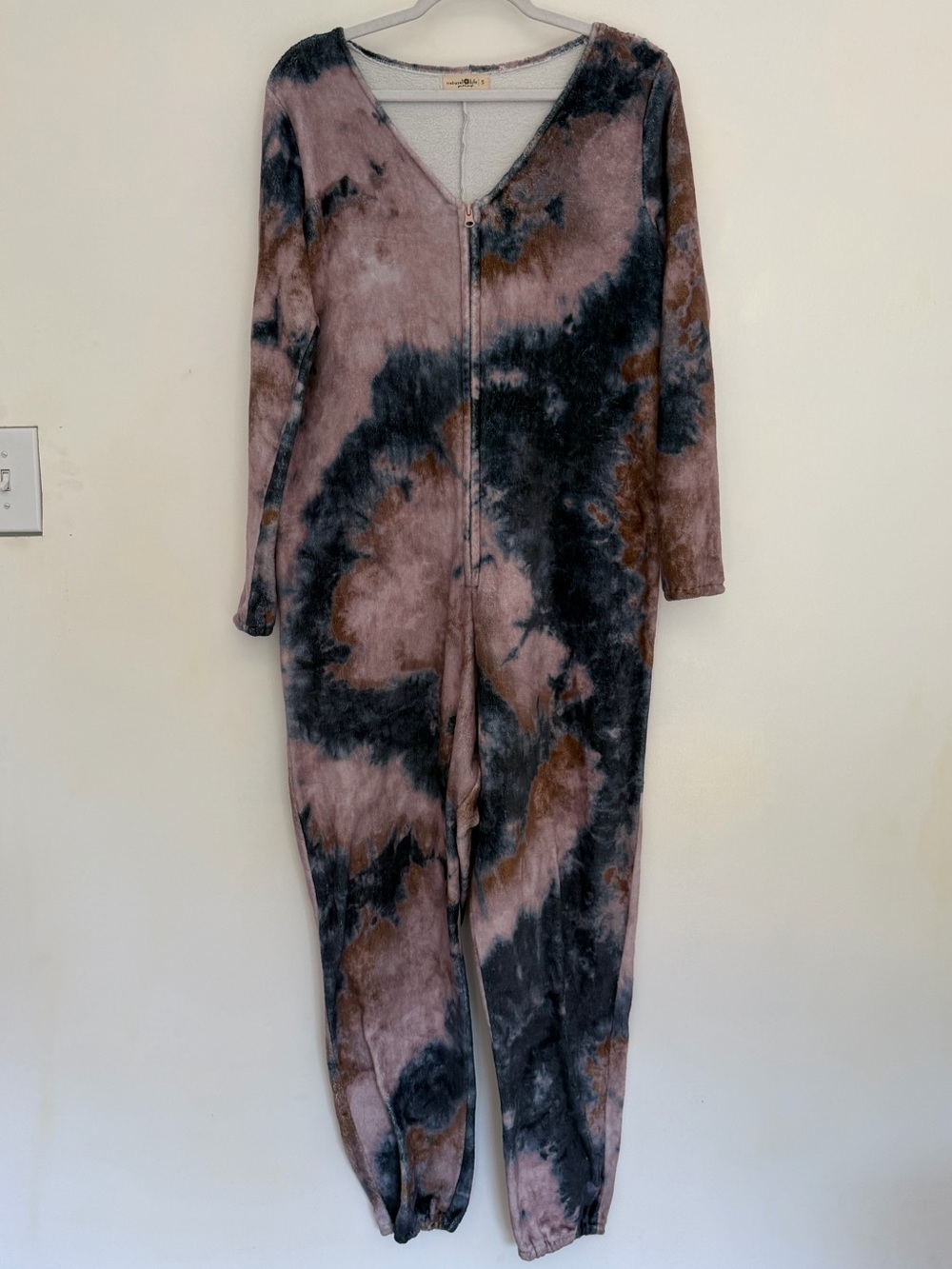 Natural Life Marble Blue Pink Brown Velour Jumpsuit Onesie Cozy